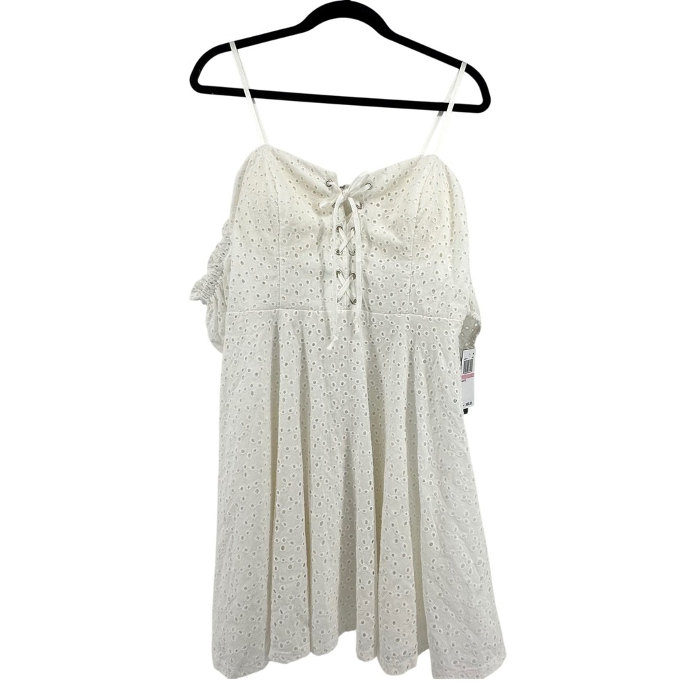 City Studio Eyelet Dress 13 White Milkmaid Cottagecore Romantic Puff Sleeve Boho